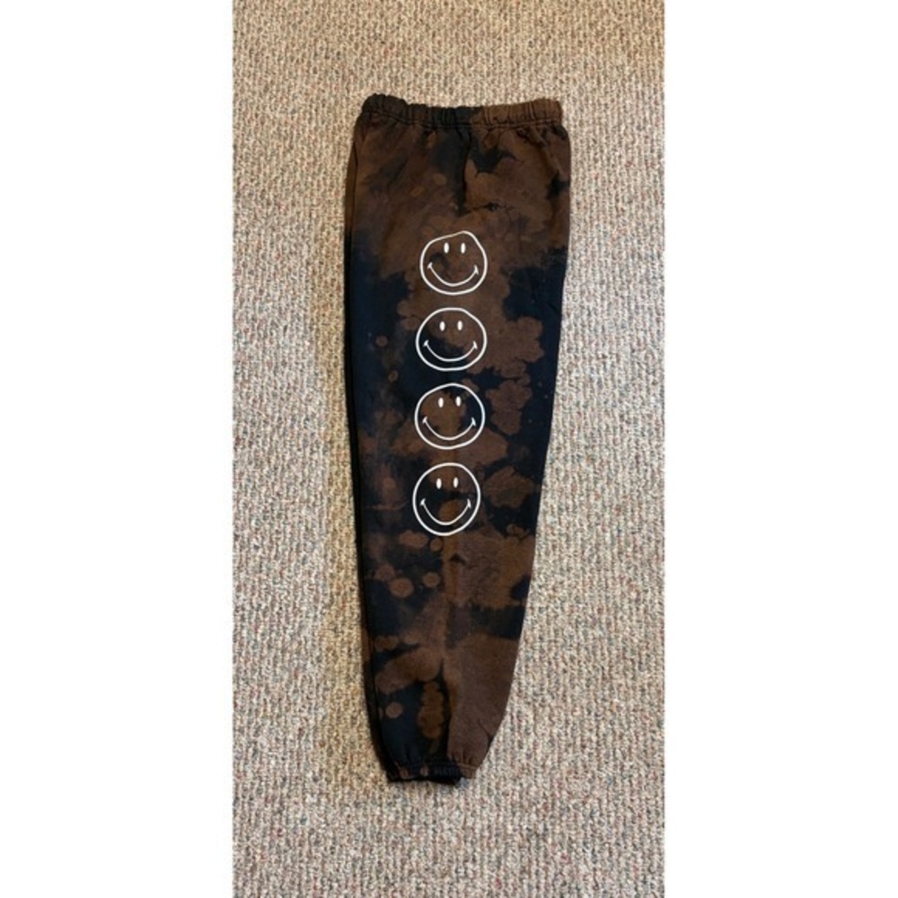 Desert Dreamer Smiley Originals Acid Wash Tie Dye Sweatpants Brown‎ Black XS/S
